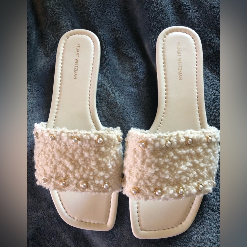 Stuart Weitzman Cream Sandals with Plush Strap